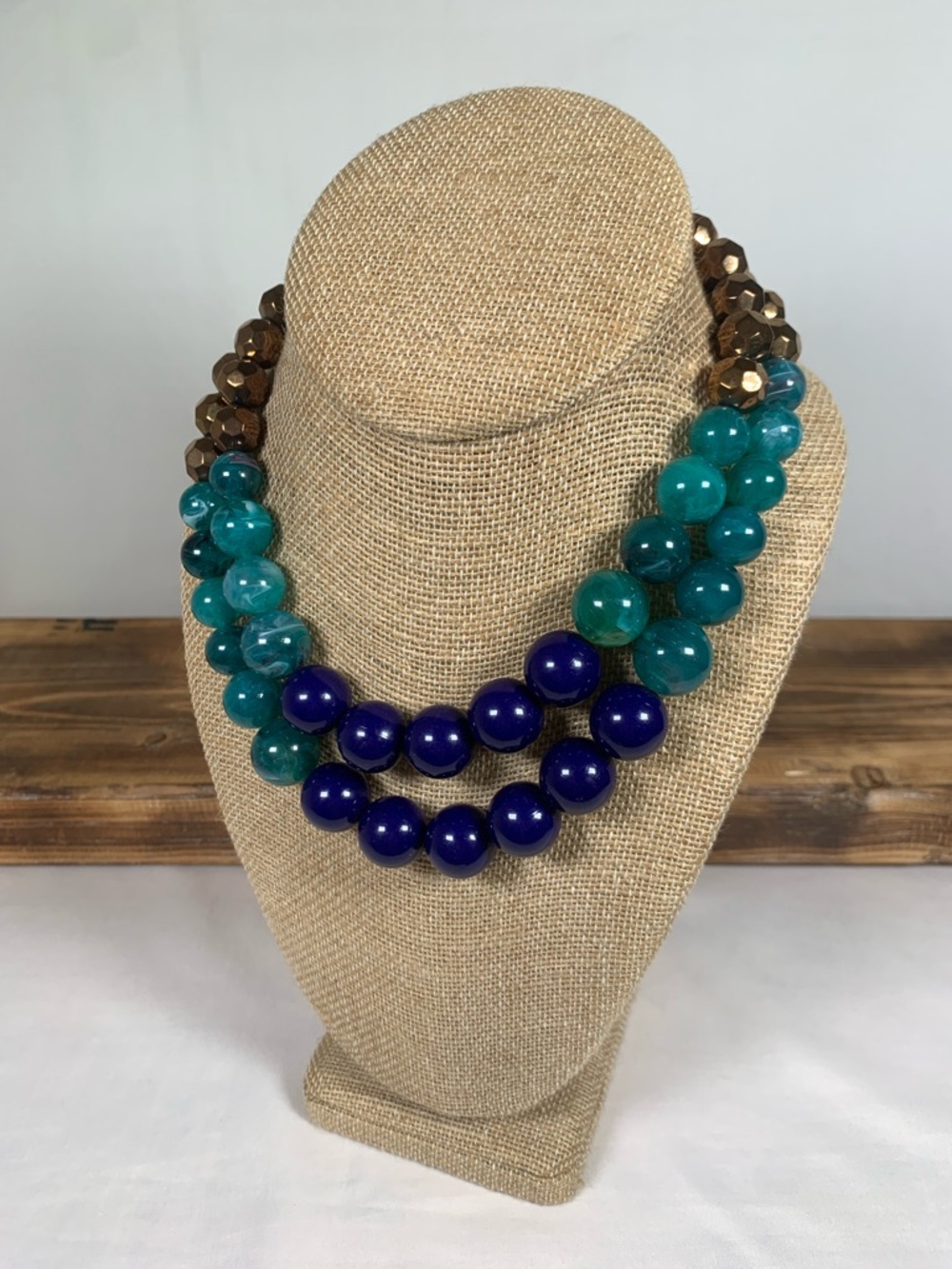 Erica Lyons  Layered Chunky Blue Teal Beaded Statement Necklace New